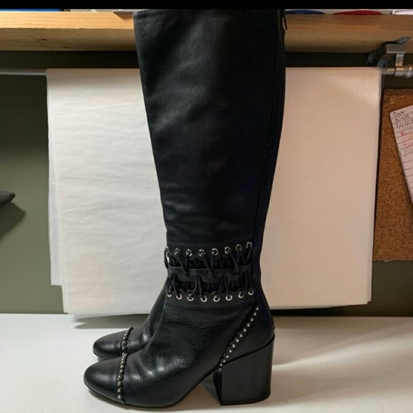 Blocco 5 Shoes - BLOCCO 5 BLACK LEATHER BOOTS GROMMETS Womens 38 / 7.5 - 8 goth witchy office